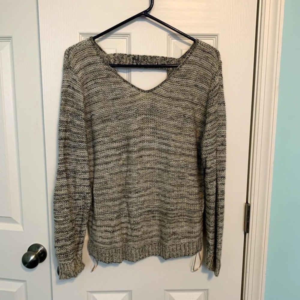 EVRI Heathered Knit‎ V-Neck Pullover Sweater Gray Women's Plus Size OX